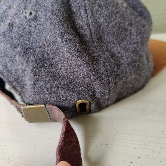 Live The Adventure Gray and Brown Wool Blend Camp Hat Cap Leather Emblem w Trees - Picture 4 of 10
